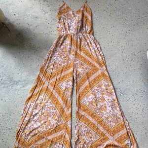 Floral Patterned Wide Leg Jumpsuit with Adjustable Tie X Back & E-Waist